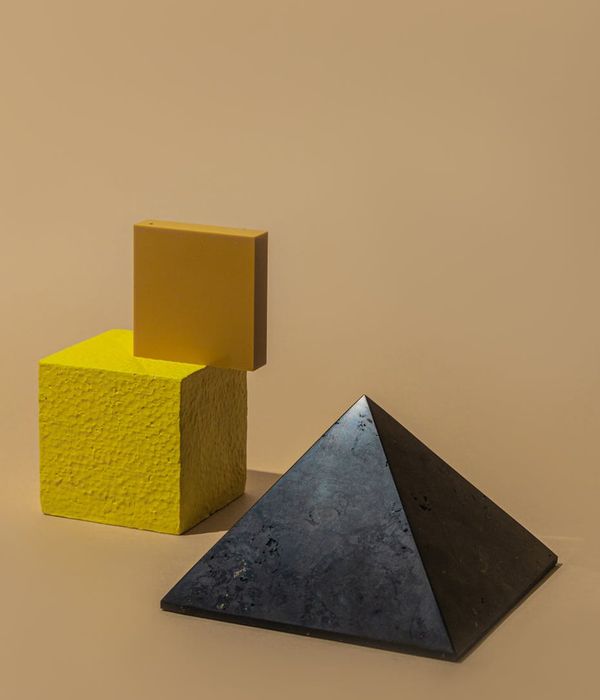 Abstract blue geometric ice shapes representing strength and balance